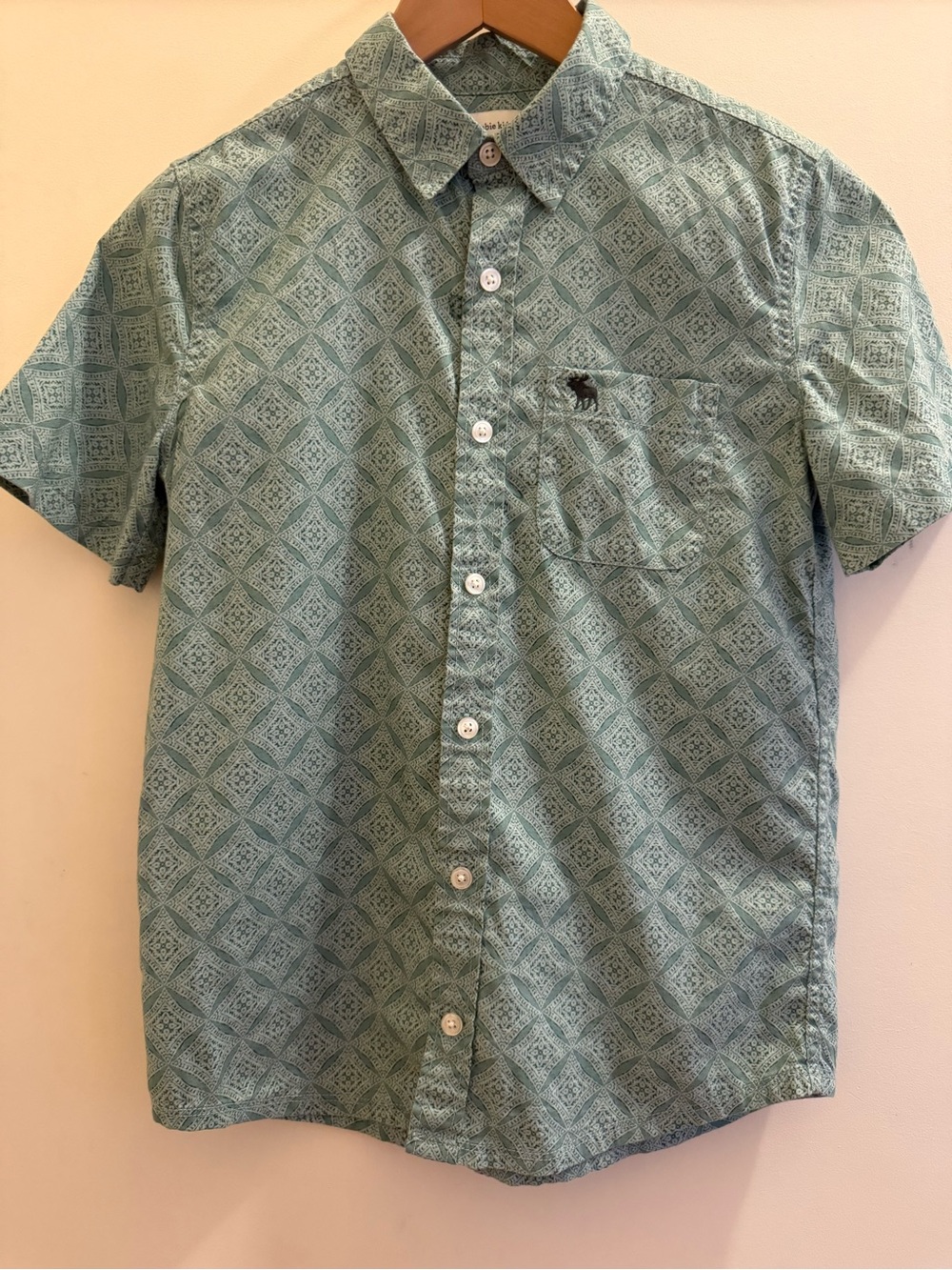 Kids Abercrombie Short-Sleeve Button-Up Shirt - Sage Green Pattern